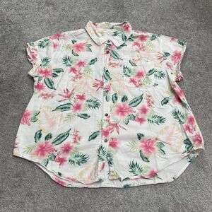 Vanilla Star Floral Button Down Shirt Womens Large Multi Short Sleeve Casual Top
